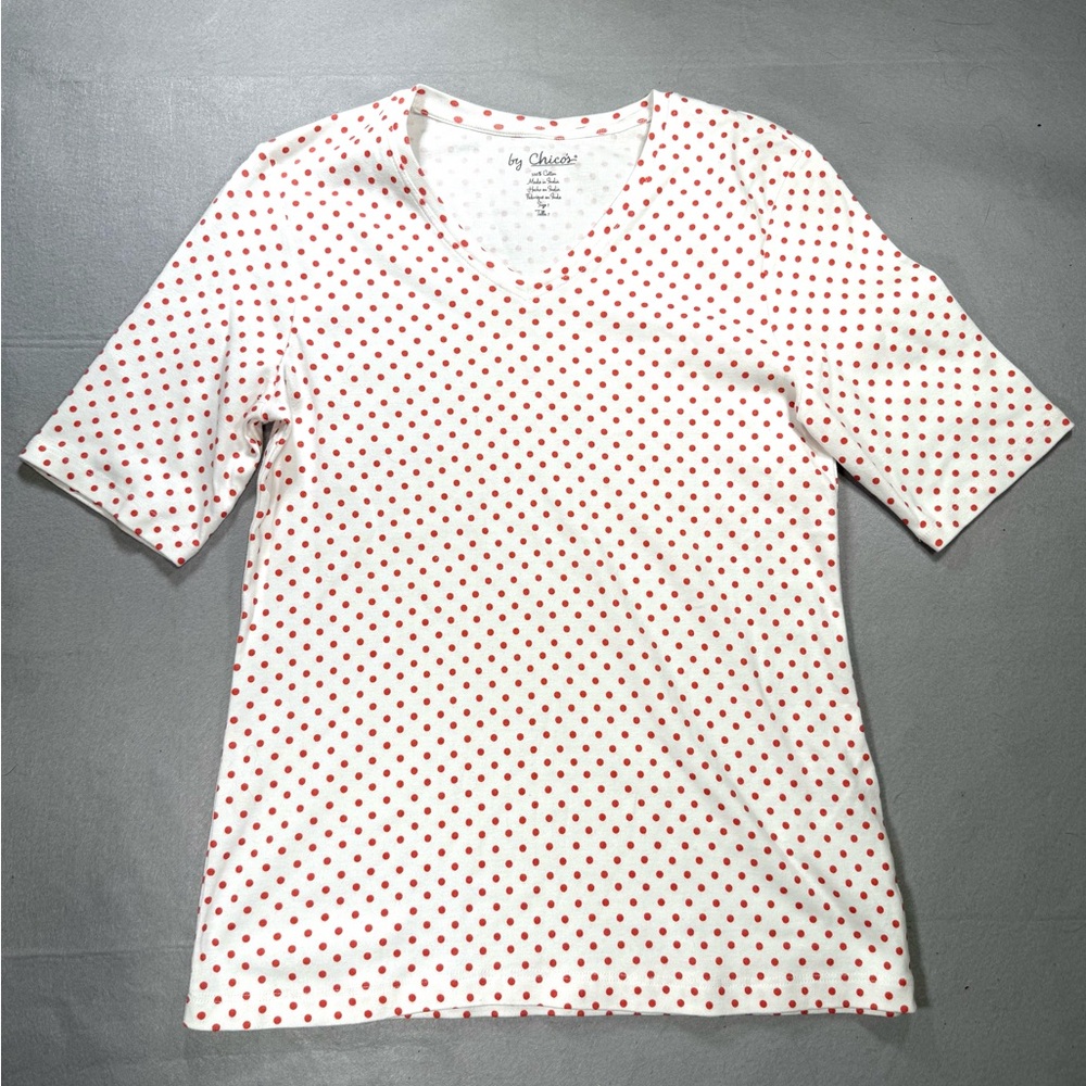 Chico's Red Polka Dot V-Neck Tee